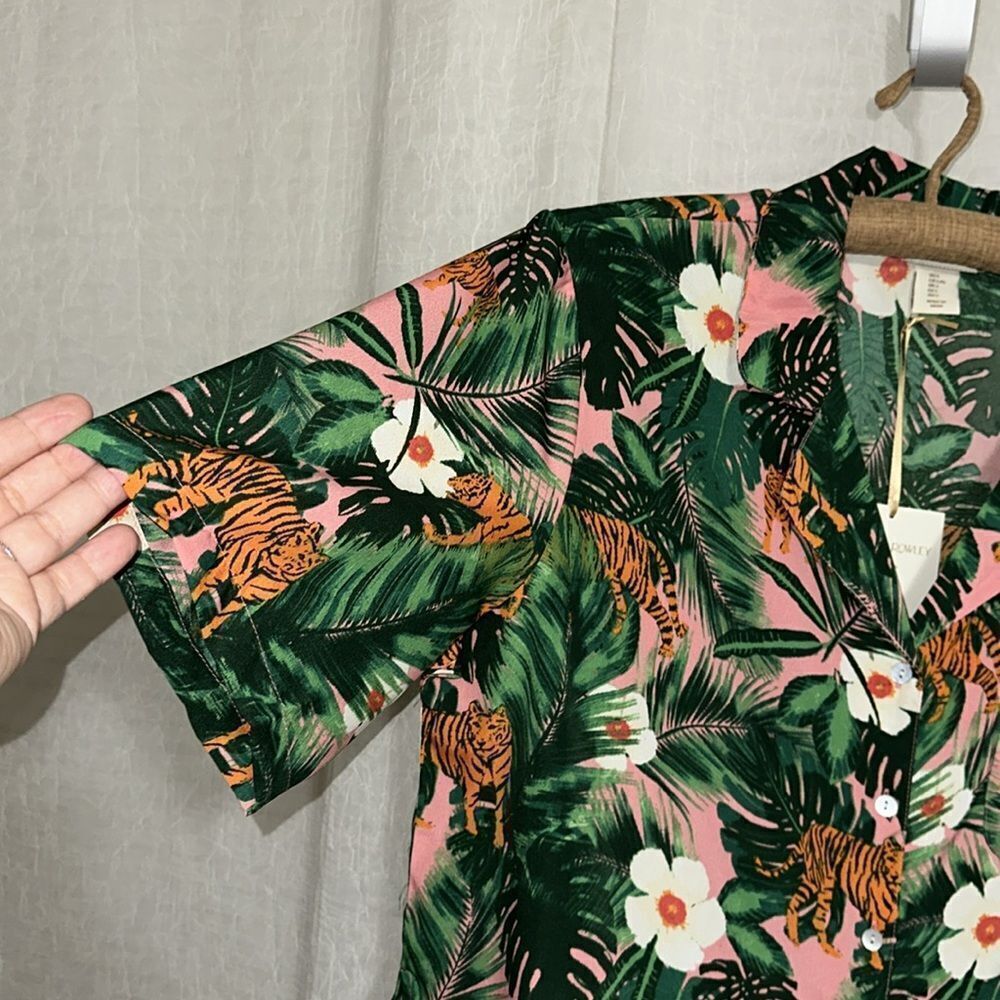 Cynthia Rowley M-L Green Orange Tropical Jungle Tiger Cropped Top & Short PJ Set - Picture 11 of 16